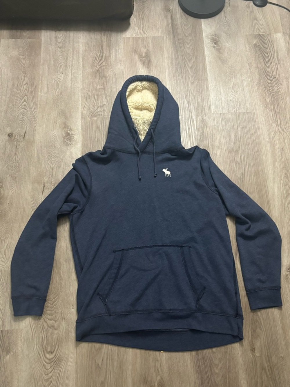 Abercrombie & Fitch Navy Hooded Sherpa-Lined Sweatshirt